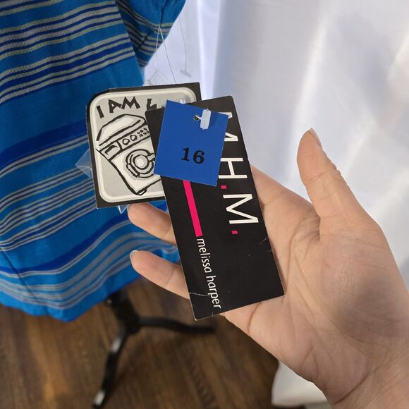 Vintage 90s Tank Top Blouse Size 16 Womens Stripe Blue Button Back Spring Summer - Picture 8 of 13